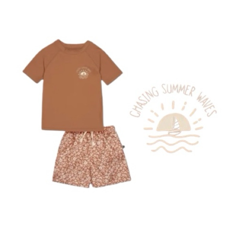 Gerber Modern Moments RashGuard Top And Trunk Swim Set